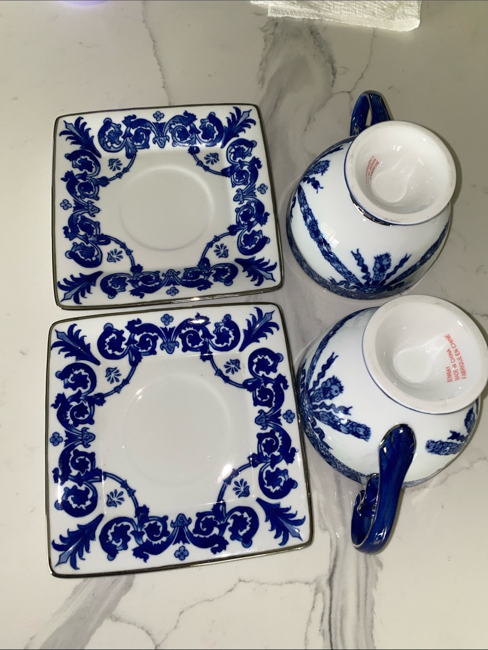 Vintage Bombay Company Chinoiserie blue & white porcelain footed Cups with sauce - Picture 7 of 9
